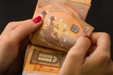 Kadın para sayıyor, EURO 'yu sayıyor.