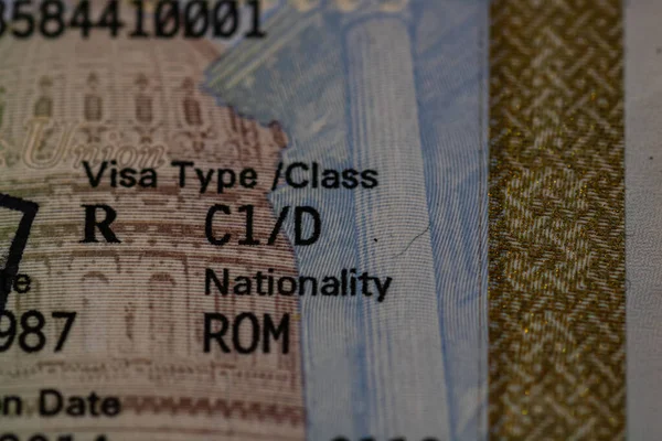 C1 / D Μας θεώρηση για το διαβατήριο, θραύσμα της σφραγίδας C1 / A Usa Seafarer του — Φωτογραφία Αρχείου