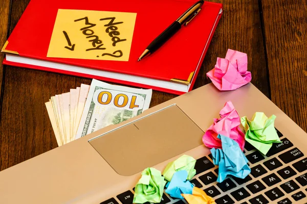 Different objects on wooden office desk. Modern wooden office de