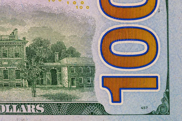 Close up macro detalhe de notas de dinheiro dólar, foto de detalhe de — Fotografia de Stock