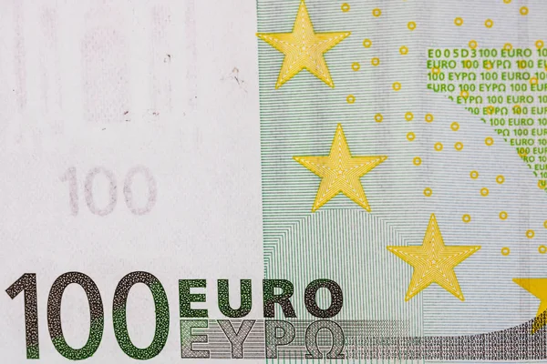 Conceito de moeda mundial, macro detalhado numa nota de 100 euros, macr — Fotografia de Stock