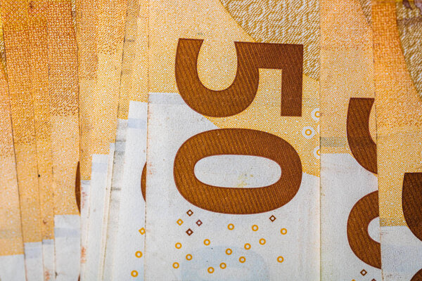World money concept, macro detailed on a 50 Euro banknote, macro