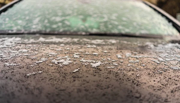 Första lagret snö på bilar på morgonen. Vintersäsong. Winte — Stockfoto