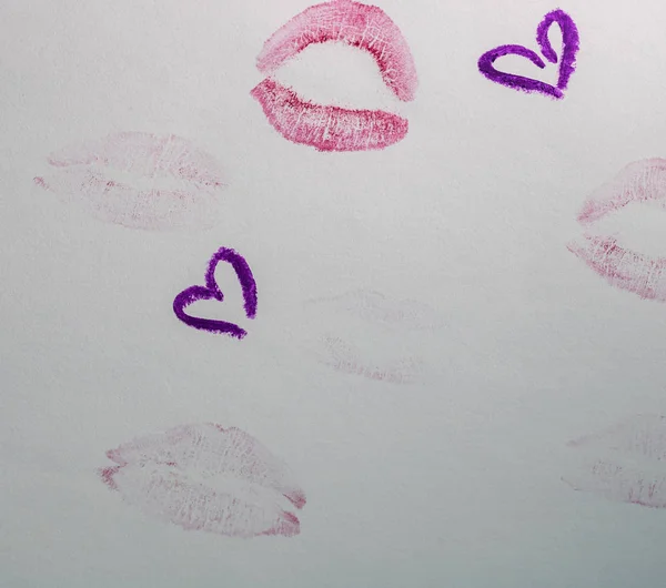 Valentine`s day concept. Lipstick kiss. Drawing with lipstick on