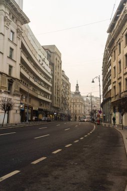 Kış sabahı, Bükreş, Romanya 'da boş sokaklar, 2020