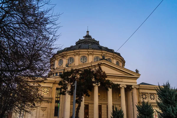 Detail view of the Romanian Athenaeum or Ateneul Roman, at eveni — ストック写真