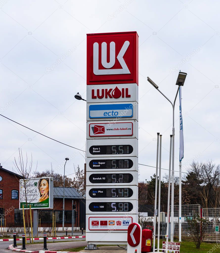 Gas station of the oil company Lukoil in Bucharest, Romania, 2020