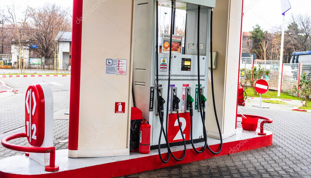 Gas station of the oil company Lukoil in Bucharest, Romania, 2020