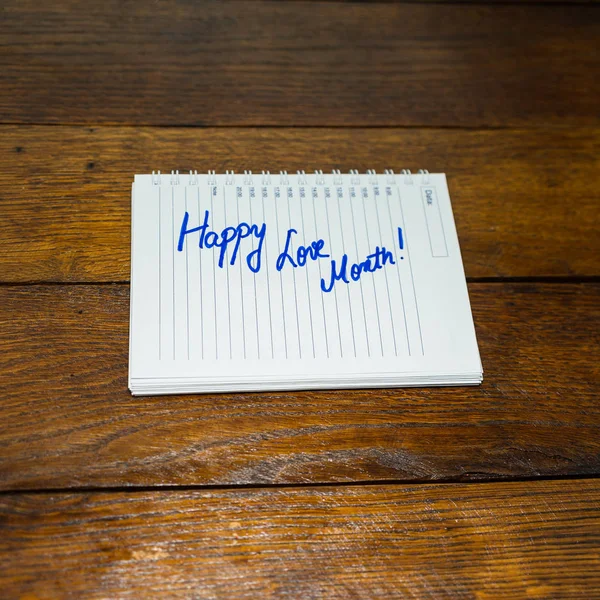 Happy love month, writing love text on paper, lovely message. Te — Stockfoto