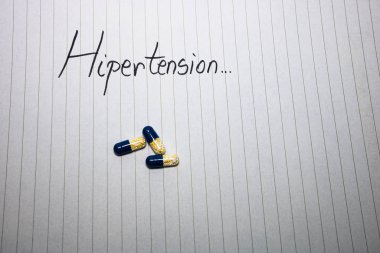 Hipertension handwriting  text on paper, on office agenda. Copy 