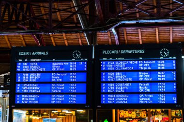 Digital arrivals and departures board on the main railway statio
