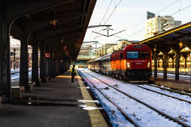 Detail train view. Train on the platform of Bucharest North Rail