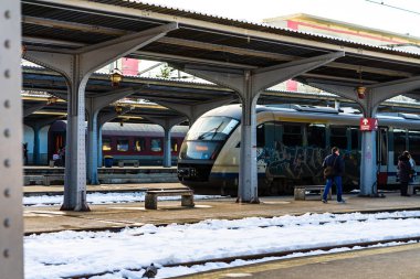 Detail train view. Train on the platform of Bucharest North Rail