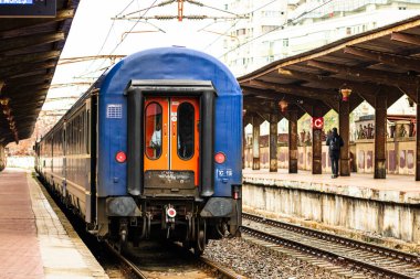 Detail train view. Train on the platform of Bucharest North Rail