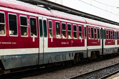 Detail train view. Train on the platform of Bucharest North Rail
