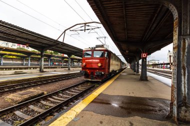 Detail train view. Train on the platform of Bucharest North Rail