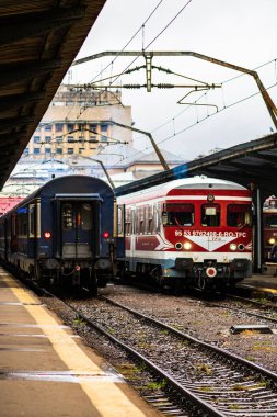 Detail train view. Train on the platform of Bucharest North Rail