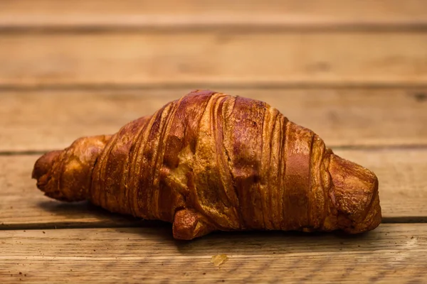 Detail Fresh Croissant Wooden Table Food Breakfast Concept Top View — Stock Photo, Image