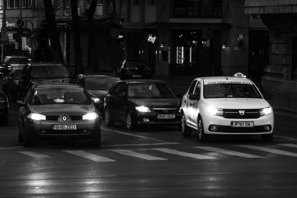 Tráfego Automóveis Hora Ponta Centro Cidade Poluição Automóvel Engarrafamento Manhã — Fotografia de Stock