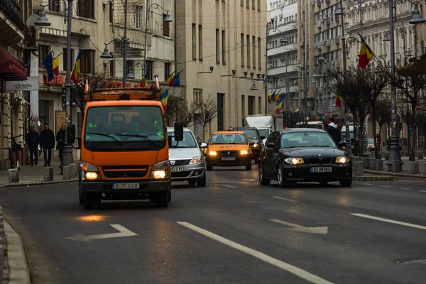 Tráfego Automóveis Hora Ponta Centro Cidade Poluição Automóvel Engarrafamento Manhã — Fotografia de Stock