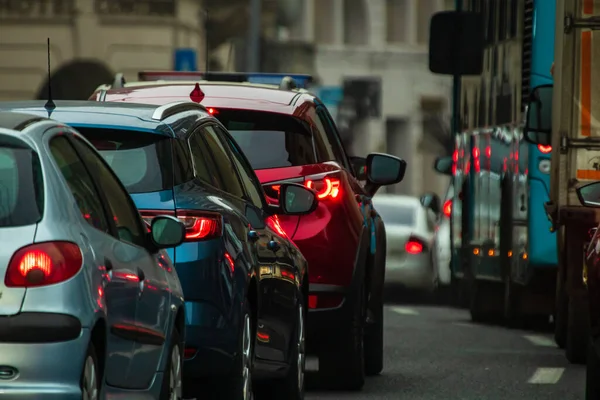 Car Traffic Rush Hour Downtown Area City Car Pollution Traffic — Stock Photo, Image