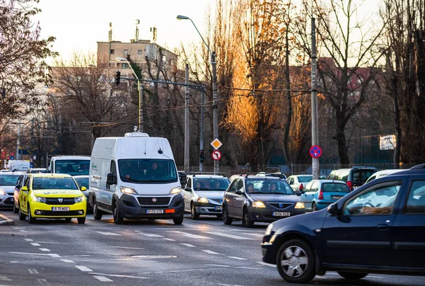 Traffico Automobilistico All Ora Punta Nel Centro Della Città Inquinamento — Foto Stock