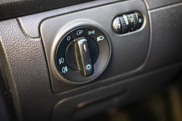 Dashboard Dusty Car Interior Black Dipped Headlamp Switch Side Lights — Stock Photo, Image