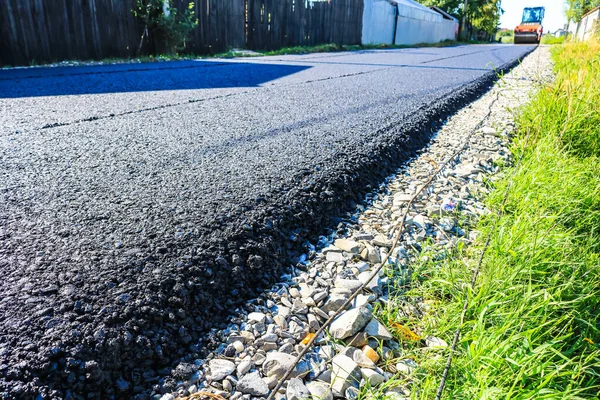 New Layer Asphalt Road Construction Support European Union Structural Funds — Stock Photo, Image