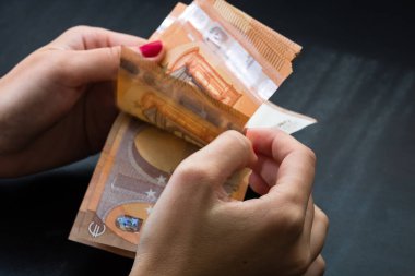 Kadın para sayıyor, EURO 'yu sayıyor.
