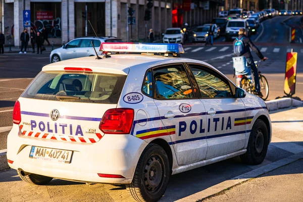 Romanian Police Politia Rutiera Car Patrolling Streets Avoid Curfew Breaches — Stock Photo, Image