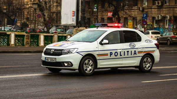 Romanian Police Politia Rutiera Car Lights Flashing Patrolling Streets Avoid — Stock Photo, Image