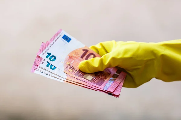 World Money Concept Hand Gloves Receiving Giving Holding Euro Banknote Royalty Free Stock Photos