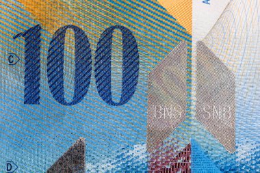 CHF 'nin para banknotlarının makro detaylarını kapat, İsviçre frangının detaylı fotoğrafını çek. Dünya para kavramı, enflasyon ve ekonomi kavramı
