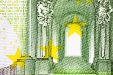 EURO 'nun para banknotlarının makro detaylarını, EURO' nun detaylı fotoğraflarını kapat. Dünya para kavramı, enflasyon ve ekonomi kavramı