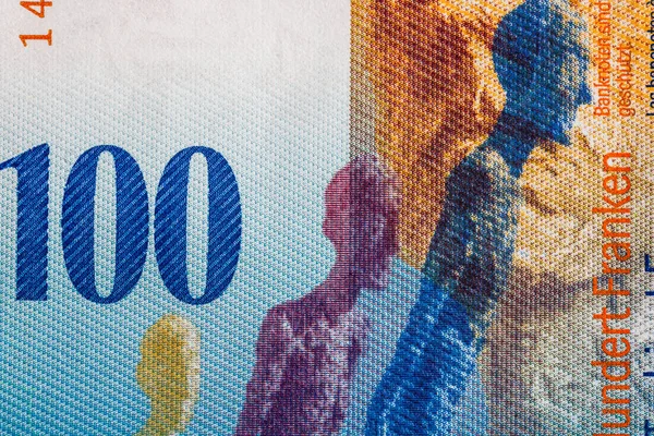 Chf Nin Para Banknotlarının Makro Detaylarını Kapat Sviçre Frangının Detaylı — Stok fotoğraf