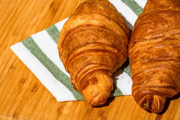 Detail Fresh Croissant Wooden Table Food Breakfast Concept Close Photo — Stock Photo, Image