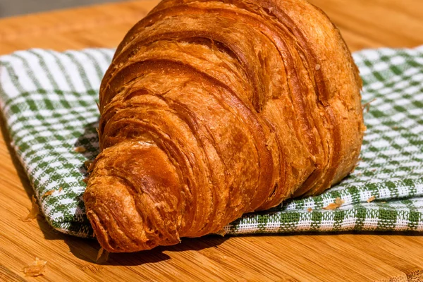 Detail Fresh Croissant Wooden Table Food Breakfast Concept Close Photo — Stock Photo, Image