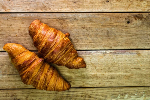 Detail Fresh Croissant Wooden Table Food Breakfast Concept Top View — Stock Photo, Image
