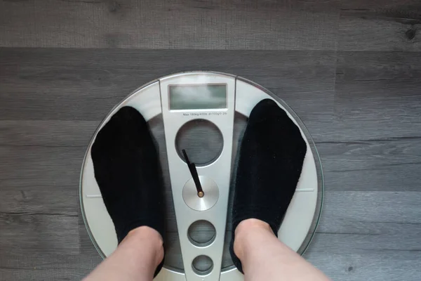 Person Standing Weight Scale Home Feets Weight Scale Copy Space — Stock Photo, Image