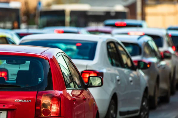 Car Traffic Rush Hour Downtown Area City Car Pollution Traffic — Stock Photo, Image