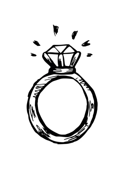 Кольцо с бриллиантом. handdrawn doodle — стоковый вектор