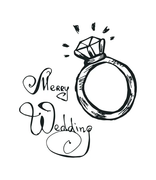Um anel com um diamante. Desenhado à mão — Vetor de Stock