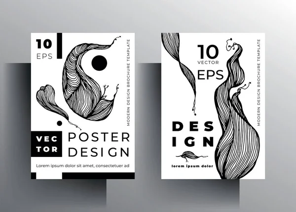 Дизайн обложки, набор плакатов. Черное и белое — стоковый вектор