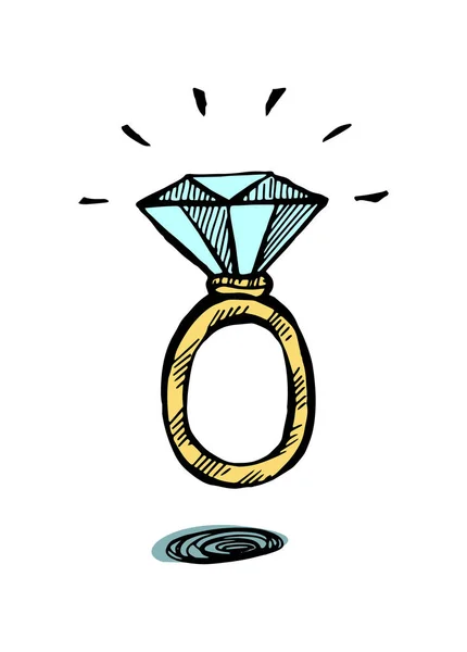 Anillo de diamantes Doodle . — Vector de stock