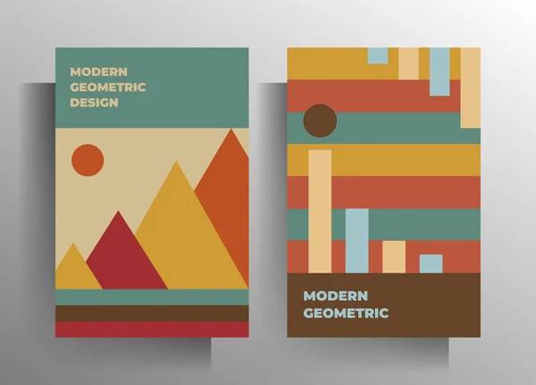 Covers template set. Colored geometric retro style vector illustration. A4 format.