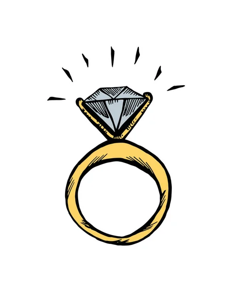 Anillo Con Diamante Ilustración Dibujada Mano Color Garabato Aislado Vector — Archivo Imágenes Vectoriales