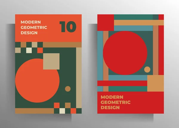 Copre Set Modelli Illustrazione Vettoriale Colorato Stile Retrò Geometrico Formato — Vettoriale Stock