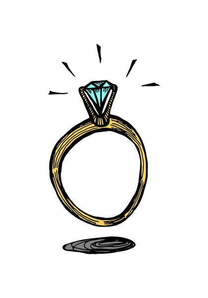 Ένα Δαχτυλίδι Ένα Διαμάντι Χέρι Ζωγραφισμένα Doodle Χρώμα Απομονωμένη Εικόνα — Διανυσματικό Αρχείο