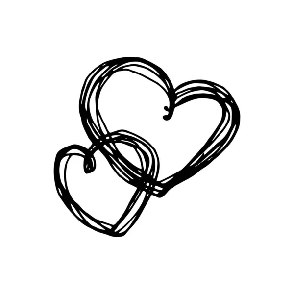 Corazones Ilustración Aislada Blanco Negro Doodle Dibuja Manualmente Vector Eps — Vector de stock