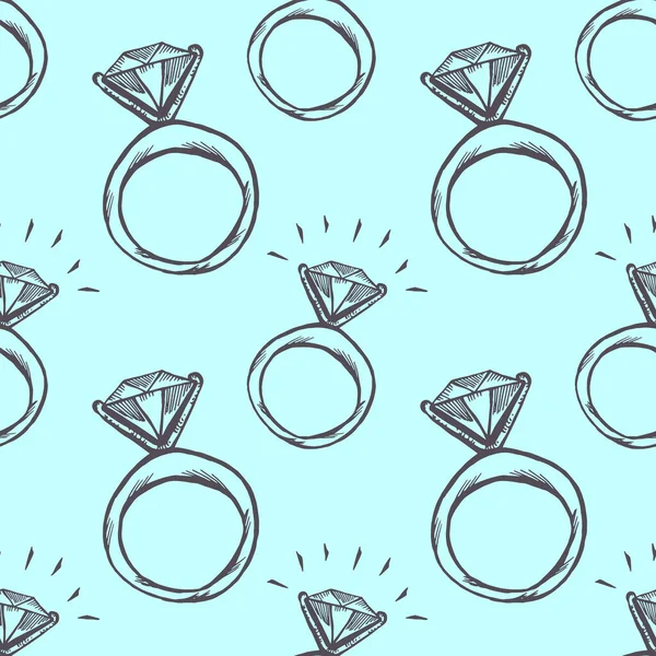 Diamanten Ring Naadloos Patroon Een Turquoise Achtergrond Handgetekende Vectorgrafische Illustratie — Stockvector